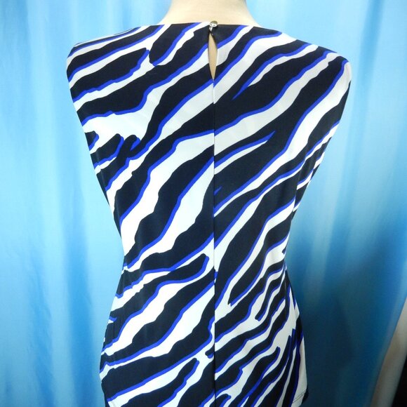 Calvin Klein Blue/Black/White Pleated Neck Sleeveless Size XLG Career Top EUC - Picture 4 of 9